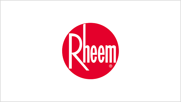 Rheem logo in red circle design.